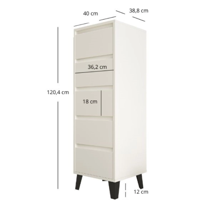 Komoda Borg Biały Mat 5s , nóżka , szuflady , 40 cm szer
